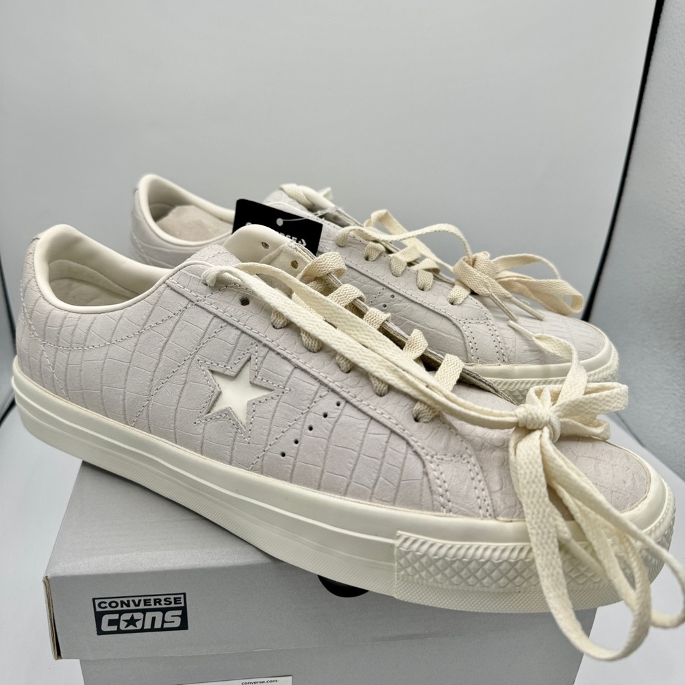 NWT Converse One Star Pro OX Egret Grey Sneakers Croc Embossed Leather UNISEX